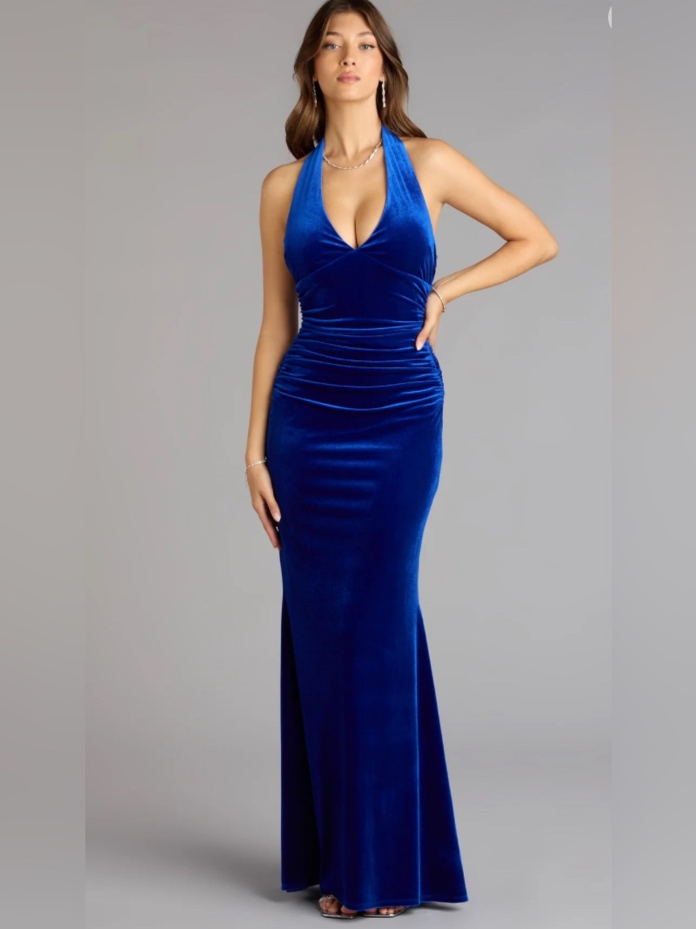 Blue Velvet Old Hollywood Style Floor Length Formal Gown - NWT